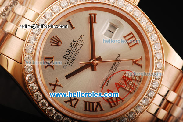 Rolex Datejust Oyster Perpetual Automatic Movement Full Rose Gold with Silvery Dial and Diamond Bezel - Click Image to Close